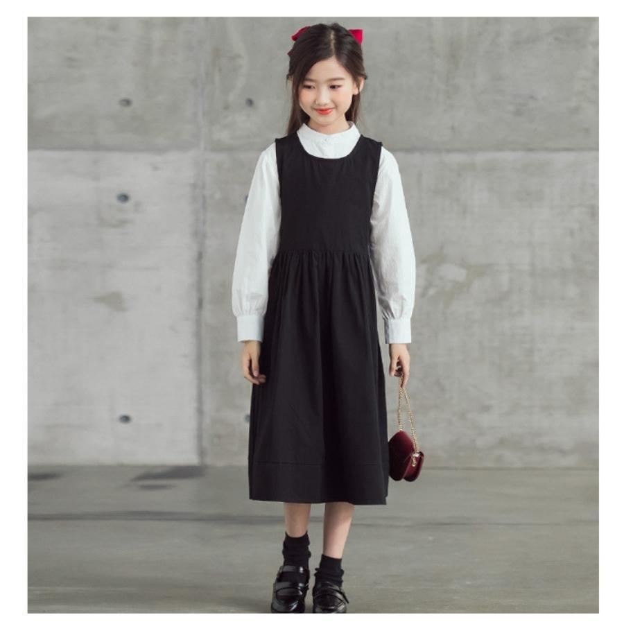 モノトーン ノースリーブワンピース Aライン ミディアム丈 重ね着 ブラック 女の子 ガールズ 韓国子供服 120cm 130cm 140cm 150cm 160cm |  | 04
