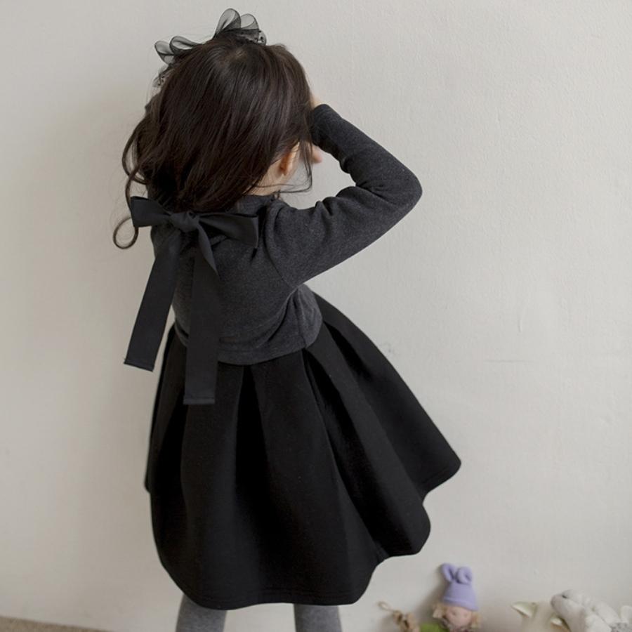 モノトーン ツートンカラー ビッグリボン ワンピース チュニック Aライン キッズ ジュニア 韓国子供服 女の子 ガールズ 100cm-160cm |  | 05