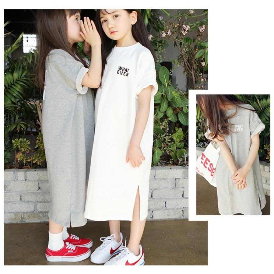 Tシャツ ワンピース キッズ ロング丈 半袖 女の子 子供用 ホワイト グレー かわいい 90cm 100cm 110cm 120cm 130cm 140cm 150cm |  | 05