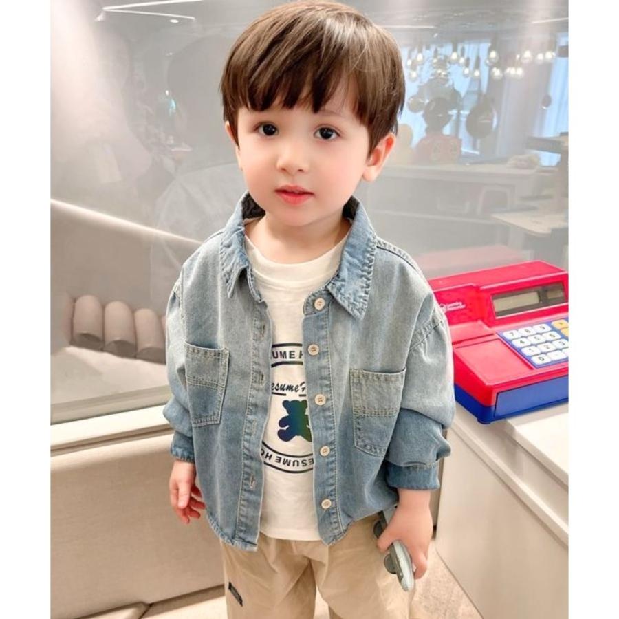 無地 長袖 デニム シャツ キッズ 女の子 男の子 おしゃれ トップス ボーイズ ガールズ 羽織り 韓国 子供服 90cm 100cm 110cm 120cm 130cm 140cm 150cm 160cm |  | 05