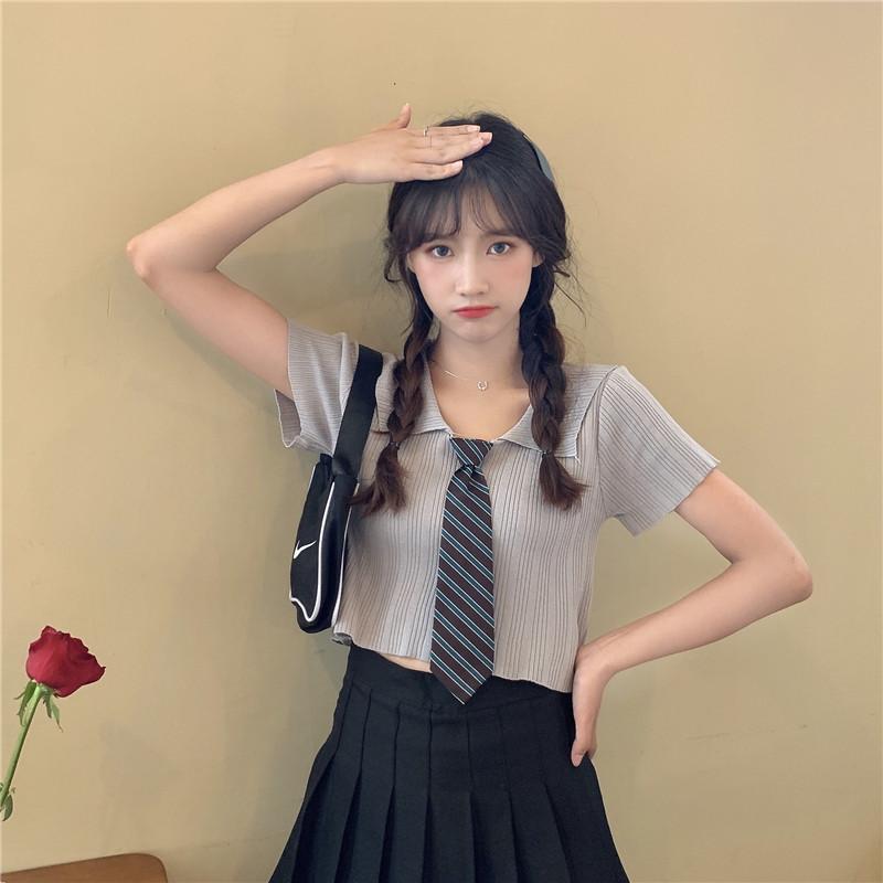 女子高生　脇 Tシャツ レディース 半袖 ゆったりニット ネクタイ付き 夏 汗しみ防止 汗 吸収 かわいい 涼しい 脇汗 カットソー フリーサイズ 体型カバー  10代 20代 : cd2020tjtx022 : イーリス - 通販 - Yahoo!ショッピング