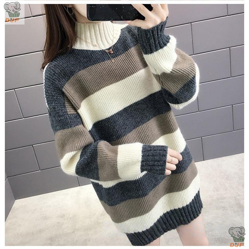 【人気商品】チュニック セーター ス プルオーバー レディース ロング丈 ニット 長袖 プチハイネック カジュアル ボーダー柄 無地 着痩せ シンプル ゆったり |  | 10