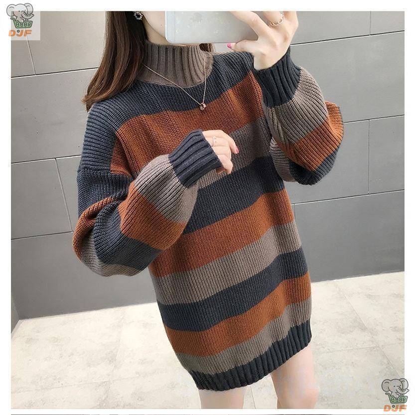 【人気商品】チュニック セーター ス プルオーバー レディース ロング丈 ニット 長袖 プチハイネック カジュアル ボーダー柄 無地 着痩せ シンプル ゆったり |  | 15