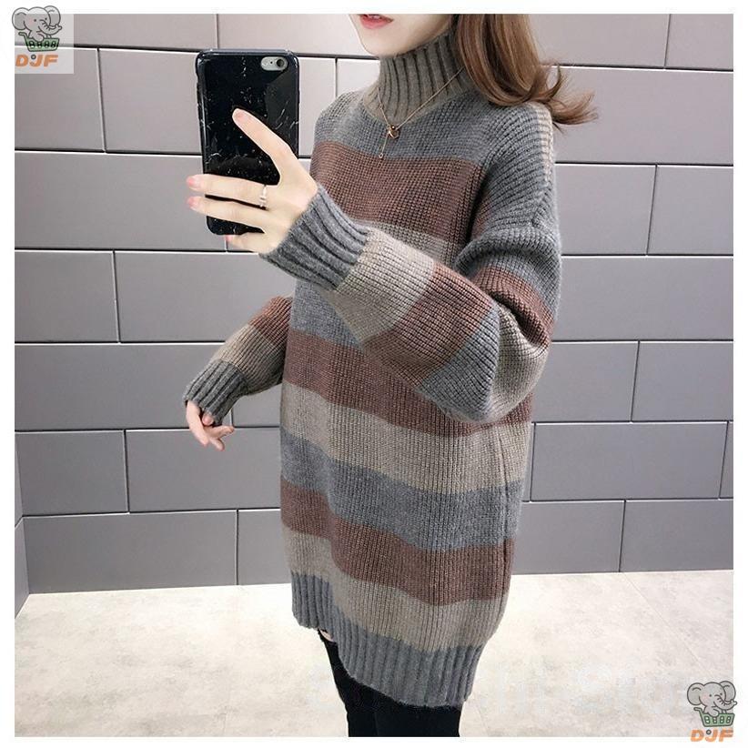 【人気商品】チュニック セーター ス プルオーバー レディース ロング丈 ニット 長袖 プチハイネック カジュアル ボーダー柄 無地 着痩せ シンプル ゆったり |  | 06