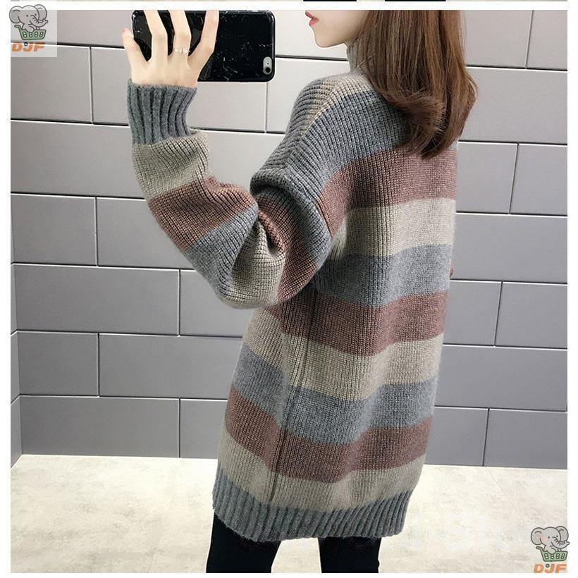 【人気商品】チュニック セーター ス プルオーバー レディース ロング丈 ニット 長袖 プチハイネック カジュアル ボーダー柄 無地 着痩せ シンプル ゆったり |  | 08