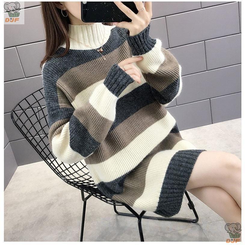 【人気商品】チュニック セーター ス プルオーバー レディース ロング丈 ニット 長袖 プチハイネック カジュアル ボーダー柄 無地 着痩せ シンプル ゆったり |  | 09