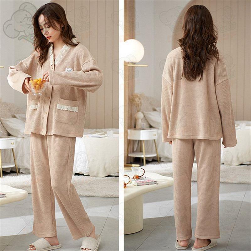 パジャマ レディース 綿 春 夏 肌触り ルームウエア 部屋着 前開きパジャマ 前開き 長袖 秋冬 ナイトウエア Vネック コンフォート 肌触り 長袖パジャマ 入院 |  | 02