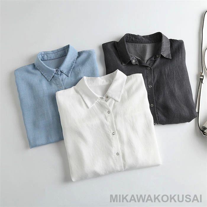 デニムシャツ 半袖 レディース デニム シャツ 夏 薄手 シャツ ブラウス 半袖 トップス ゆったり 羽織り 重ね着 無地 ギャザー 着回し 春夏 カジュアル |  | 01