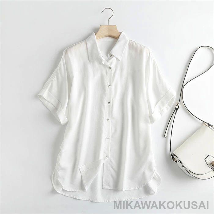 デニムシャツ 半袖 レディース デニム シャツ 夏 薄手 シャツ ブラウス 半袖 トップス ゆったり 羽織り 重ね着 無地 ギャザー 着回し 春夏 カジュアル |  | 02