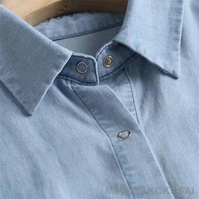 デニムシャツ 半袖 レディース デニム シャツ 夏 薄手 シャツ ブラウス 半袖 トップス ゆったり 羽織り 重ね着 無地 ギャザー 着回し 春夏 カジュアル |  | 06