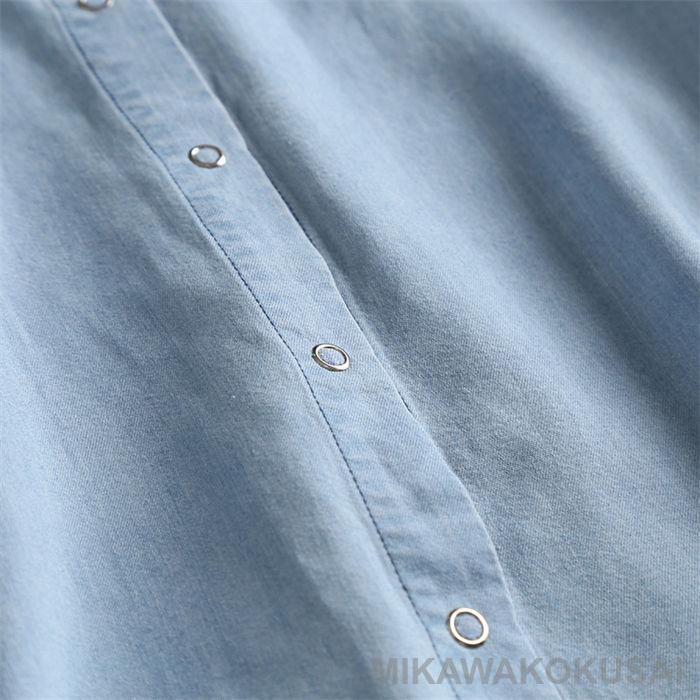 デニムシャツ 半袖 レディース デニム シャツ 夏 薄手 シャツ ブラウス 半袖 トップス ゆったり 羽織り 重ね着 無地 ギャザー 着回し 春夏 カジュアル |  | 07