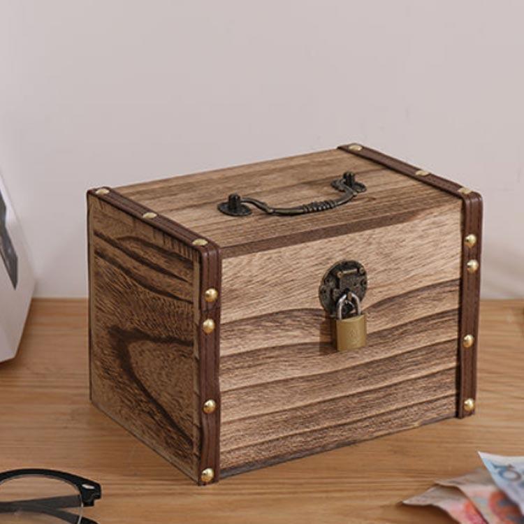 お札 貯金箱 木製 鍵付き お札が折らずに入る 収納ボックス 小銭 コイン かぎ 一万円札 千円札 貯金箱 紙幣 アンティーク調 インテリア 持ち手付 |  | 01