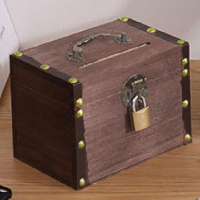 お札 貯金箱 木製 鍵付き お札が折らずに入る 収納ボックス 小銭 コイン かぎ 一万円札 千円札 貯金箱 紙幣 アンティーク調 インテリア 持ち手付 |  | 02