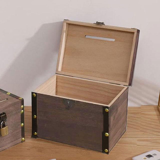 お札 貯金箱 木製 鍵付き お札が折らずに入る 収納ボックス 小銭 コイン かぎ 一万円札 千円札 貯金箱 紙幣 アンティーク調 インテリア 持ち手付 |  | 03