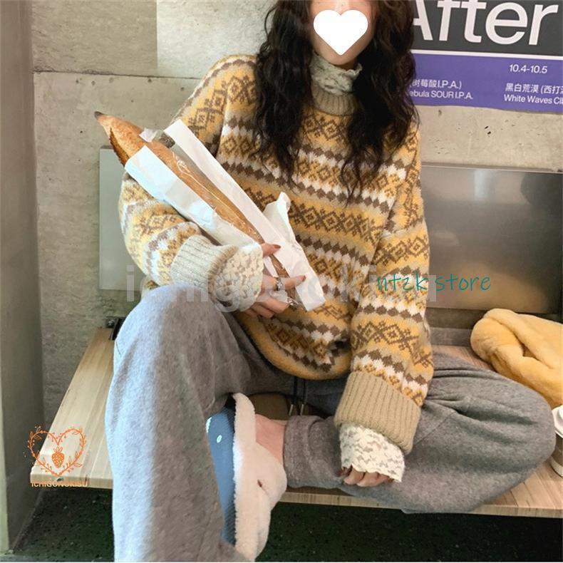 ニットセーター レディース 秋冬 40代 トップス 長袖 丸首セーター 民族風 ニットトップス ゆったり セーター 学院風 オシャレ 着痩せ 2色 |  | 13