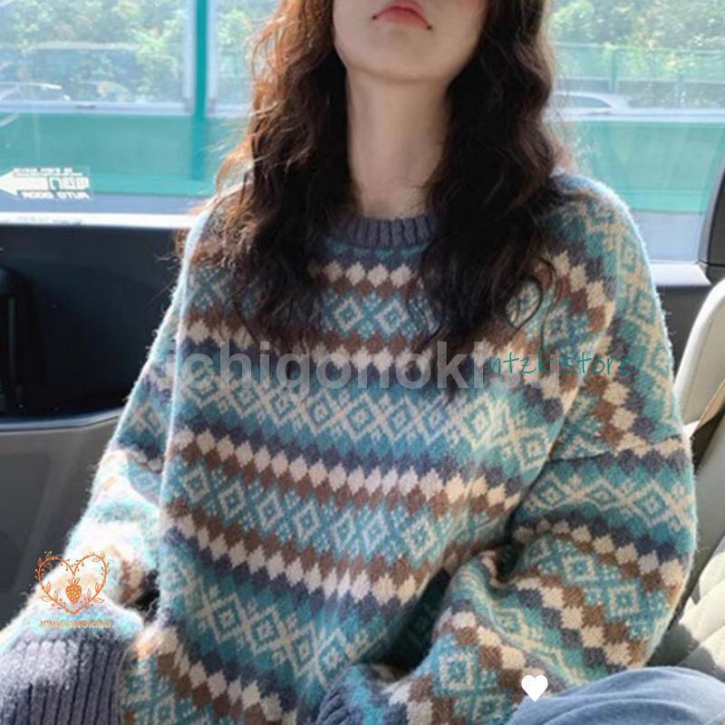 ニットセーター レディース 秋冬 40代 トップス 長袖 丸首セーター 民族風 ニットトップス ゆったり セーター 学院風 オシャレ 着痩せ 2色 |  | 01