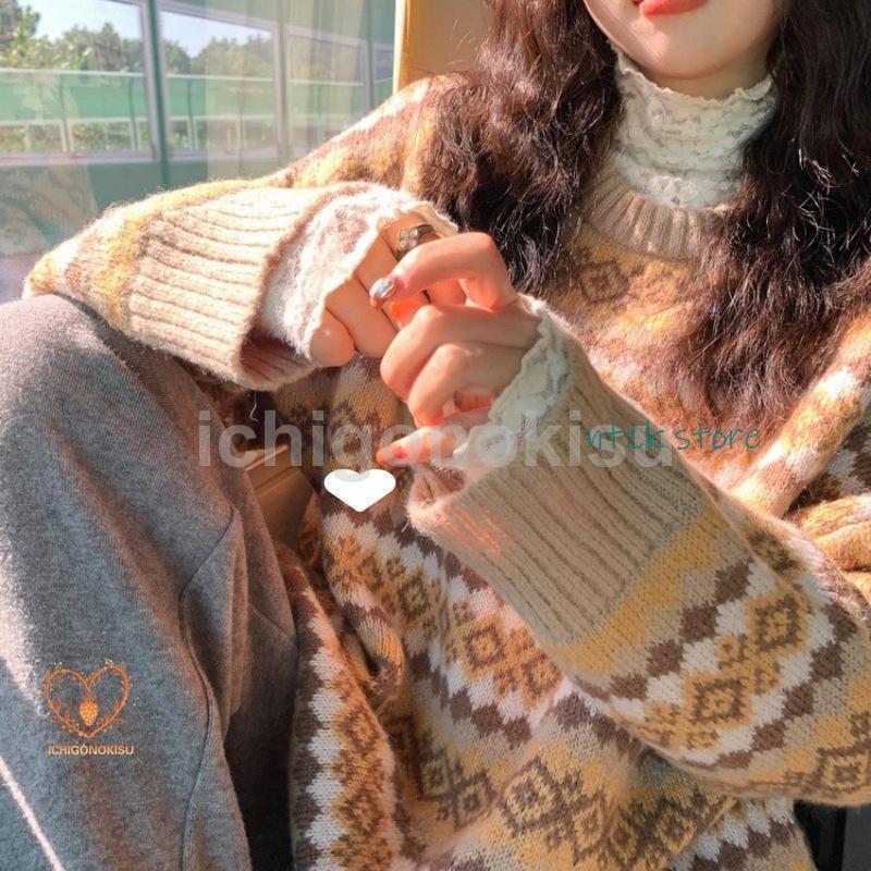 ニットセーター レディース 秋冬 40代 トップス 長袖 丸首セーター 民族風 ニットトップス ゆったり セーター 学院風 オシャレ 着痩せ 2色 |  | 06