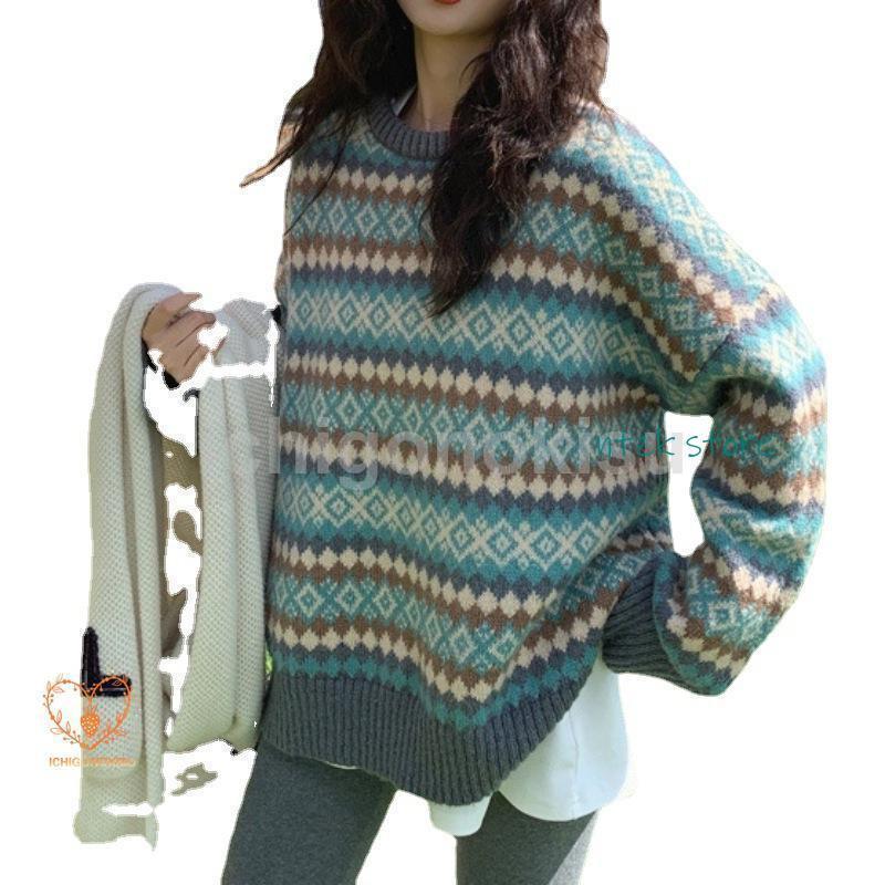 ニットセーター レディース 秋冬 40代 トップス 長袖 丸首セーター 民族風 ニットトップス ゆったり セーター 学院風 オシャレ 着痩せ 2色 |  | 08