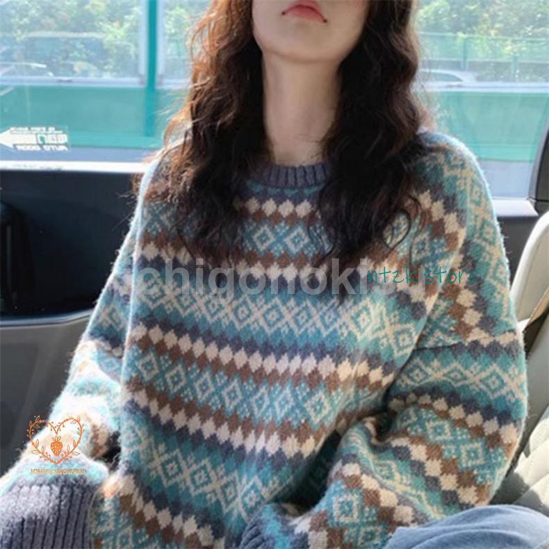 ニットセーター レディース 秋冬 40代 トップス 長袖 丸首セーター 民族風 ニットトップス ゆったり セーター 学院風 オシャレ 着痩せ 2色 |  | 09