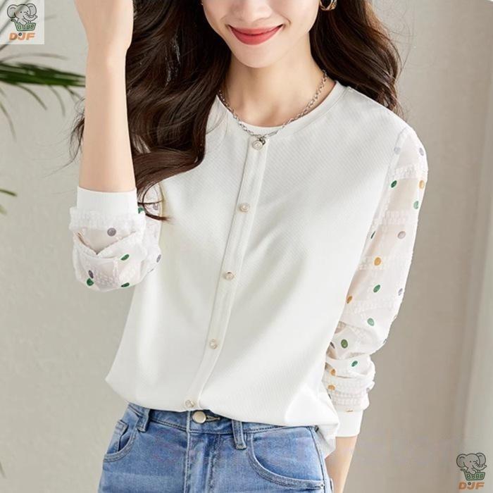 【人気商品】ブラウス ニットス 切り替え カーディガン 秋 レディース 長袖 インナー ニット ブラウス チュニック ス |  | 02