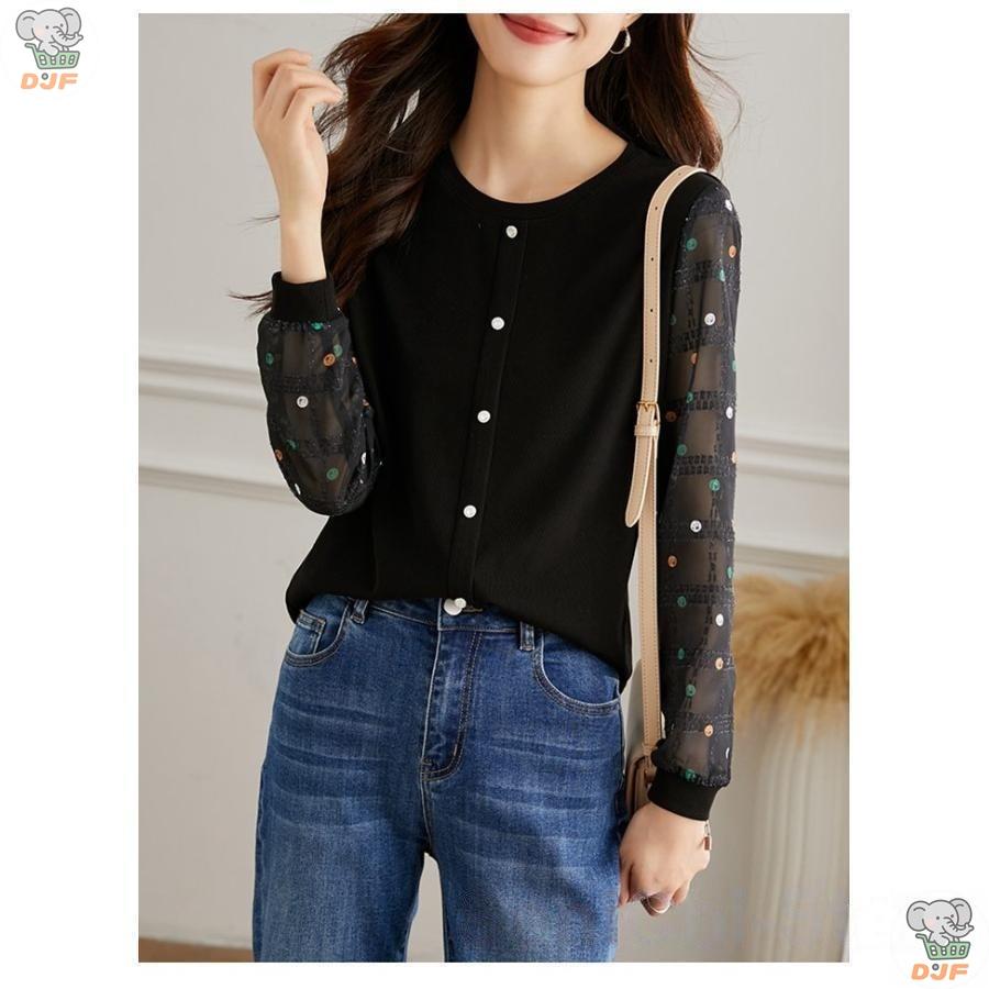 【人気商品】ブラウス ニットス 切り替え カーディガン 秋 レディース 長袖 インナー ニット ブラウス チュニック ス |  | 04