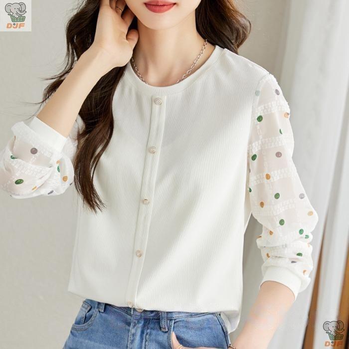 【人気商品】ブラウス ニットス 切り替え カーディガン 秋 レディース 長袖 インナー ニット ブラウス チュニック ス |  | 05