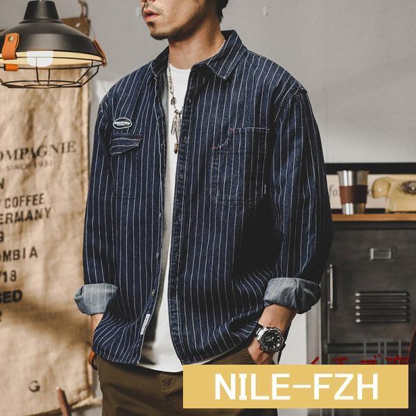 シャツ メンズ デニムシャツ メンズシャツ 長袖シャツ メンズ ストライプシャツ アメカジ 柄シャツ メンズ 厚手 紺 秋服 メンズ |  | 01