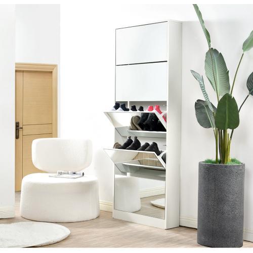 4段 鏡付きタイプ】シューズラック 薄型 下駄箱 スリム ミラー 全身鏡