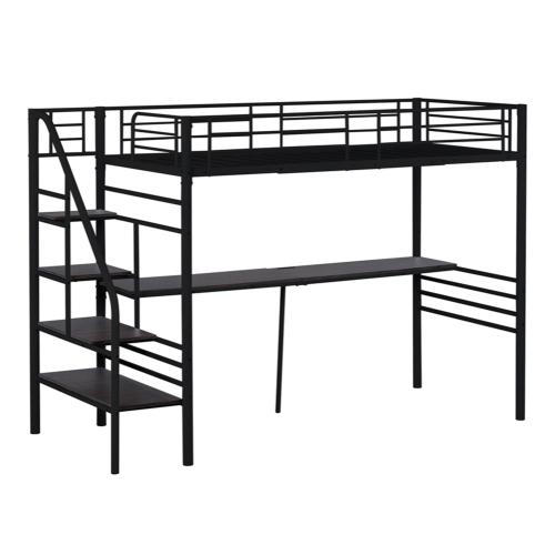 【特別価格！】【パイプ床板】ロフトベッド 階段付き デスク付き パイプベッド シングル コンセント付き 収納付き 高さ170.5cm シンプル おしゃれ |  | 01