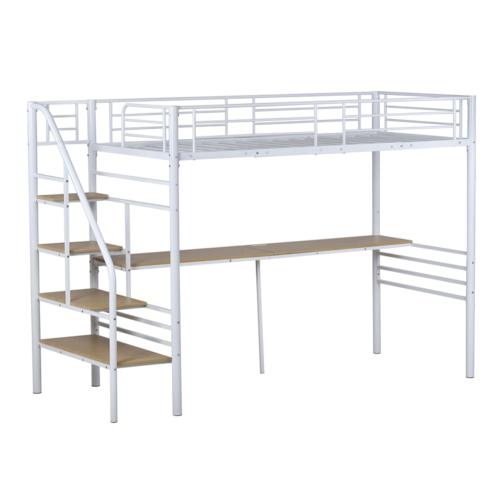 【特別価格！】【パイプ床板】ロフトベッド 階段付き デスク付き パイプベッド シングル コンセント付き 収納付き 高さ170.5cm シンプル おしゃれ |  | 02