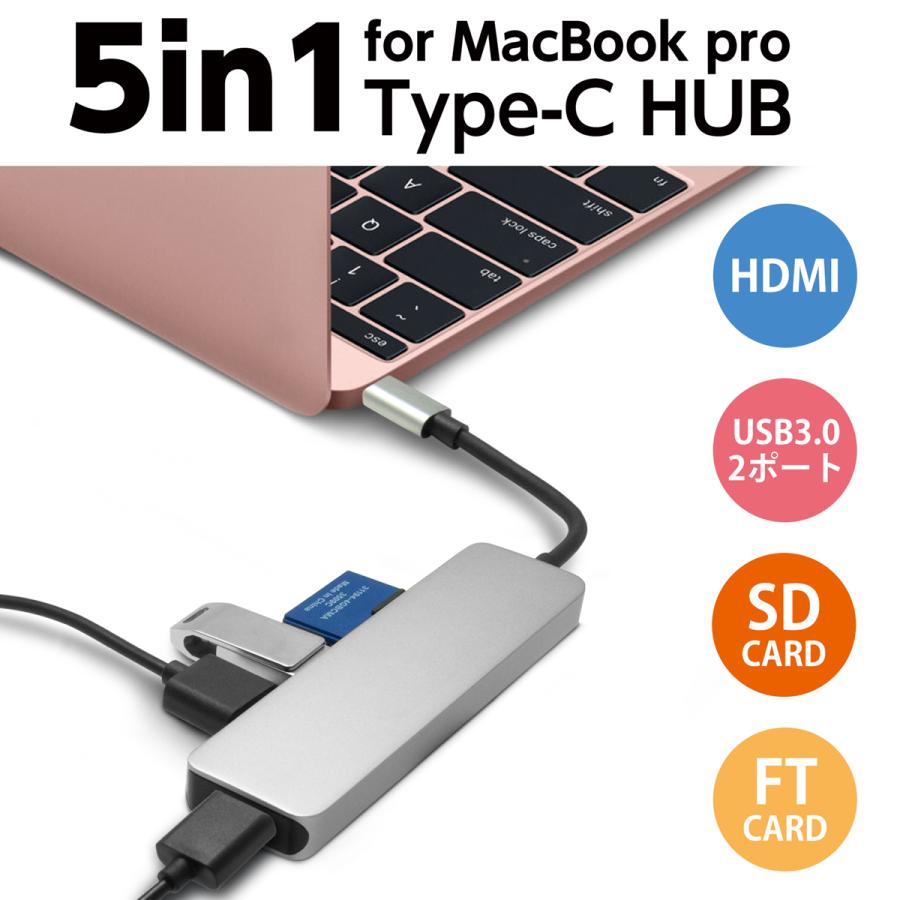 Type-Cハブ ドッキングステーション 5in1 USBハブ PD対応 HDMI 変換 TF (マイクロ SD) / SDHCカード USB ...