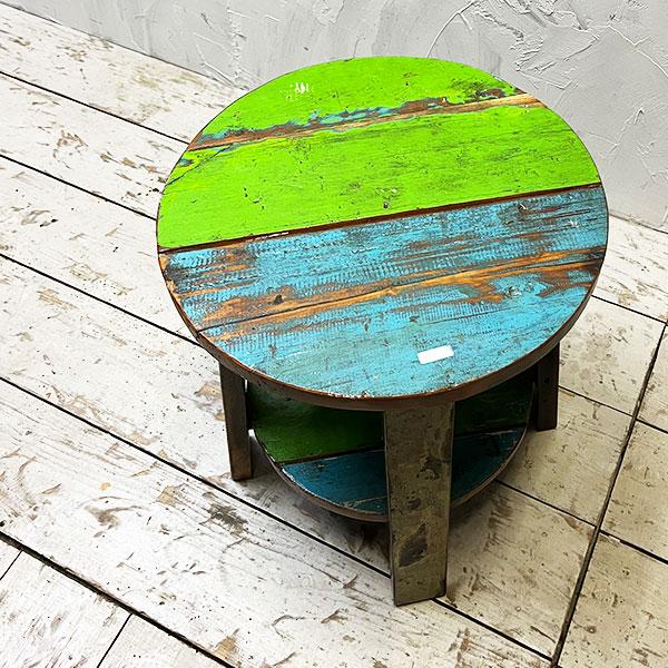 アジアン家具 オールドチーク チーク カフェテーブル コーヒーテーブル テーブル イス 丸椅子 木製 チーク 古木 腰掛け 船 |  | 08