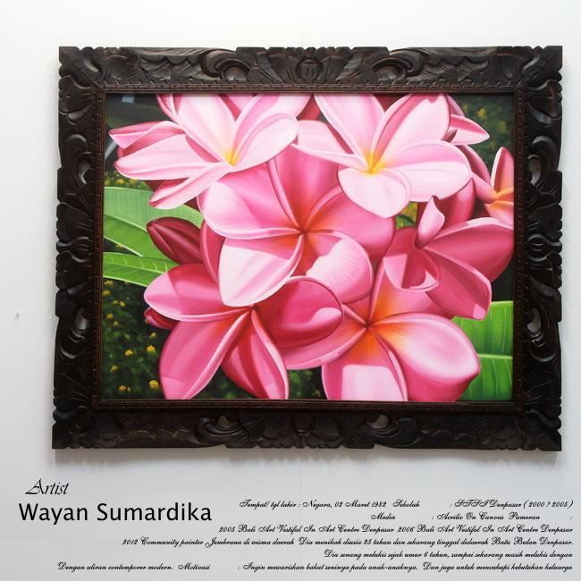 絵画 バリ絵画 花 プルメリア フランジパニ 額入り 額付 パネルアート モダンアート アートフレーム 壁掛け 壁飾り | 
