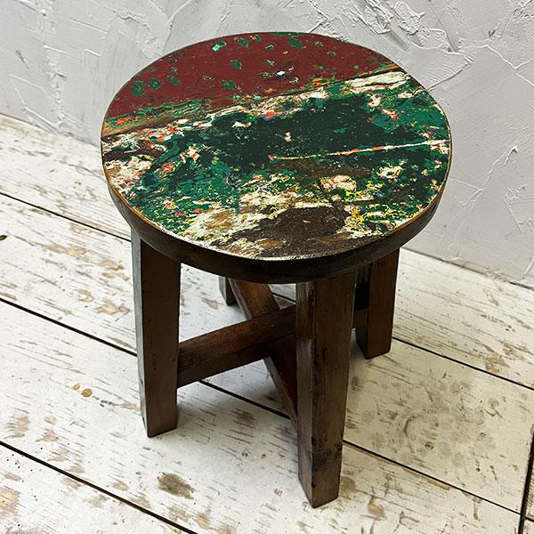 アジアン家具 スツール イス 丸椅子 チェア 木製 チーク 古木 腰掛け 船 ボート 無垢 花台 飾り台 おしゃれ |  | 02