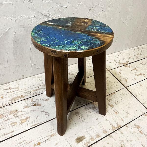 アジアン家具 スツール イス 丸椅子 チェア 木製 チーク 古木 腰掛け 船 ボート 無垢 花台 飾り台 おしゃれ |  | 02