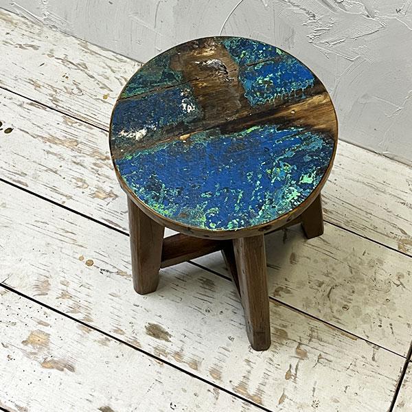 アジアン家具 スツール イス 丸椅子 チェア 木製 チーク 古木 腰掛け 船 ボート 無垢 花台 飾り台 おしゃれ |  | 03