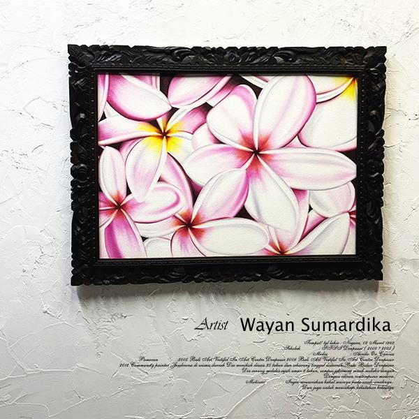絵画 バリ絵画 花 プルメリア フランジパニ 額入り 額付 パネルアート モダンアート アートフレーム 壁掛け 壁飾り | 
