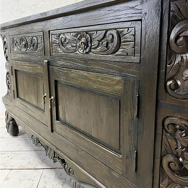 アジアン家具 キャビネット 木製 アンティーク チーク チェスト オールドチーク 古木 アジアン 家具 無垢 彫刻 収納棚 おしゃれ |  | 06