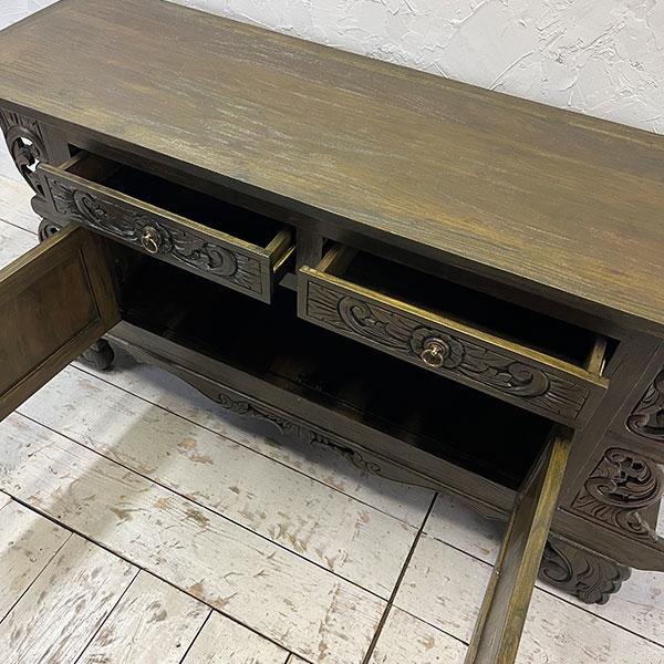 アジアン家具 キャビネット 木製 アンティーク チーク チェスト オールドチーク 古木 アジアン 家具 無垢 彫刻 収納棚 おしゃれ |  | 07