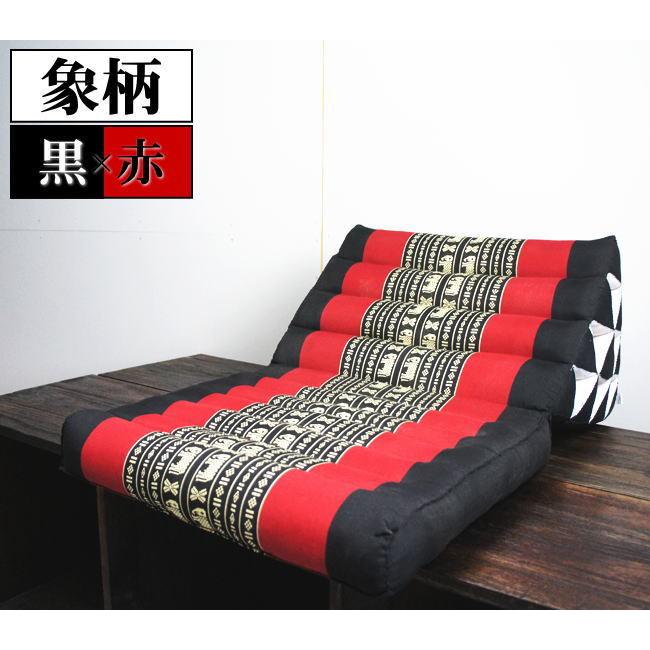 三角枕 タイ 三角 クッション 枕 4段 マット1枚 象柄 黒赤 （花柄 座椅子 昼寝 ごろ寝 アジアン） |  | 01