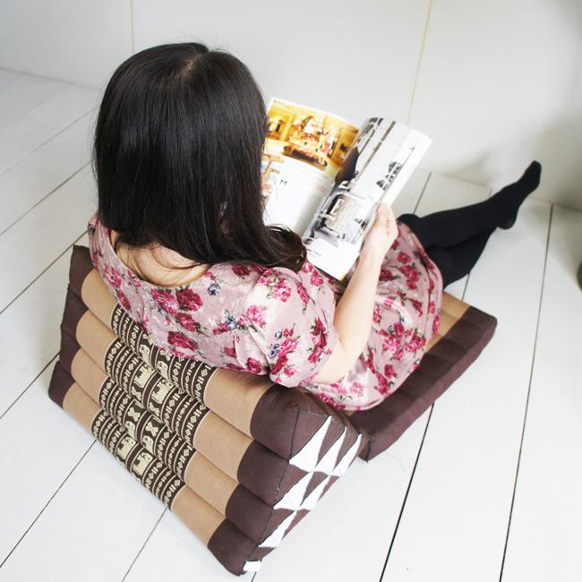 三角枕 タイ 三角 クッション 枕 4段 マット1枚 象柄 茶 （花柄 座椅子 昼寝 ごろ寝 アジアン） |  | 02