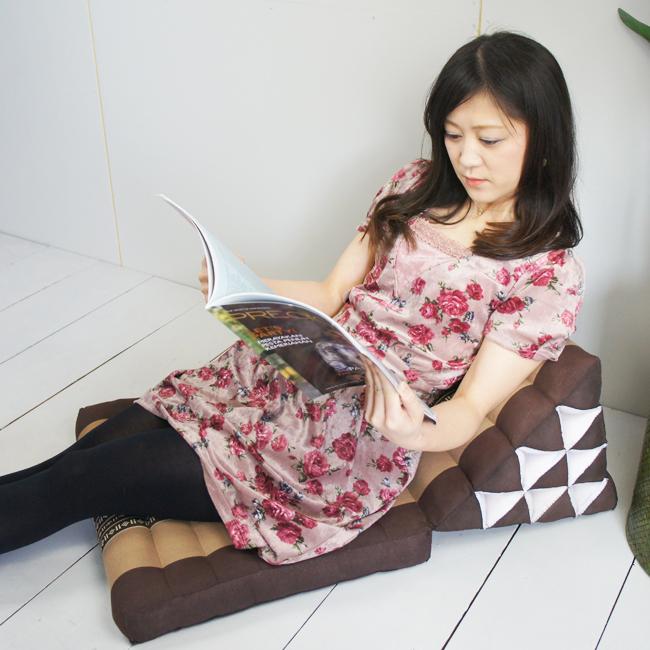 三角枕 タイ 三角 クッション 枕 4段 マット1枚 象柄 茶 （花柄 座椅子 昼寝 ごろ寝 アジアン） |  | 04