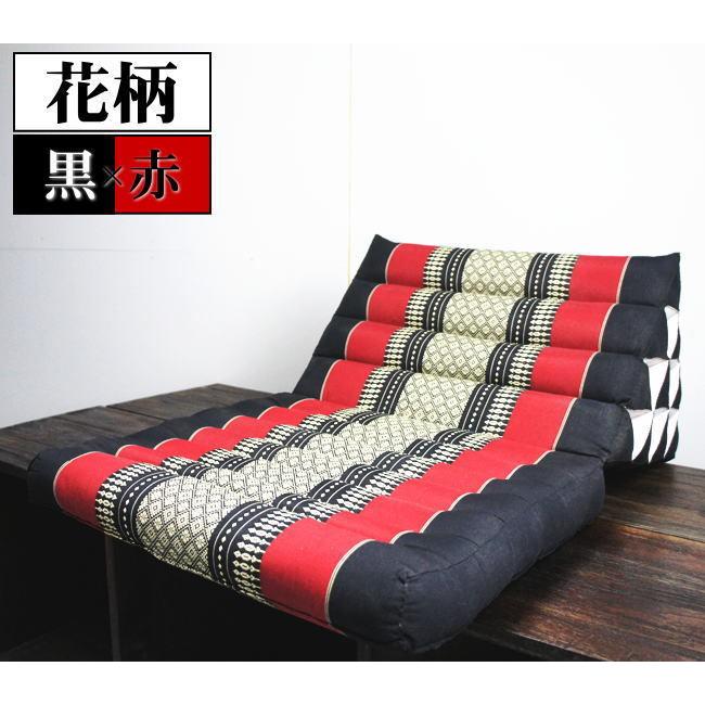 三角枕 タイ 三角 クッション 枕 4段 マット1枚 花柄 黒赤 （座椅子 昼寝 ごろ寝 アジアン） |  | 01