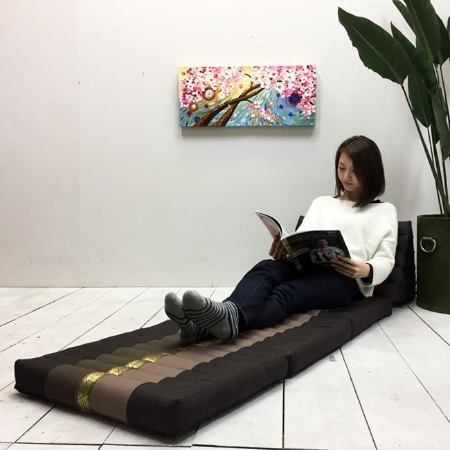 タイ　三角枕 三角枕 タイ 三角 クッション 枕 4段 マット3枚 花柄 茶 座椅子