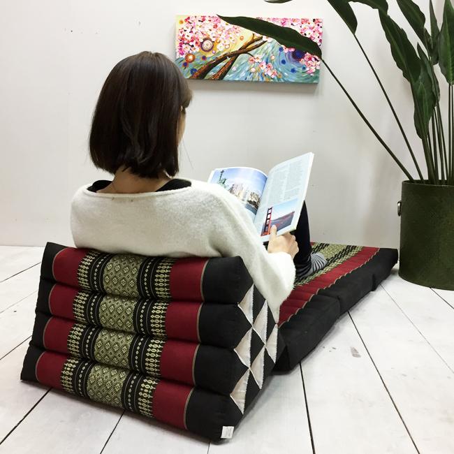 三角枕 タイ 三角 クッション 枕 4段 マット3枚 象柄 茶 座椅子 昼寝
