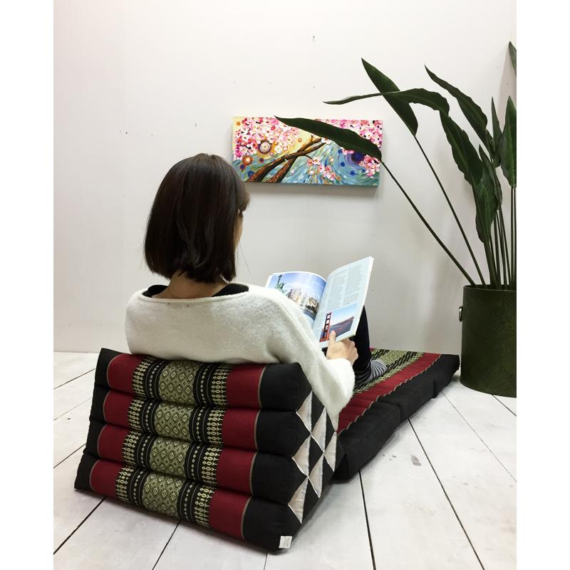 タイ 三角枕 セット アジアン クッション ソファ 三角枕 タイ 三角 クッション 枕 4段 マット3枚 象柄 茶 座椅子 昼寝