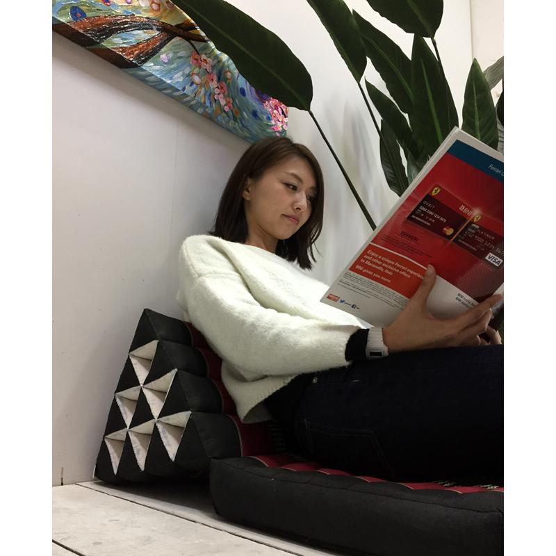 三角枕 タイ 三角 クッション 枕 4段 マット3枚 象柄 青 座椅