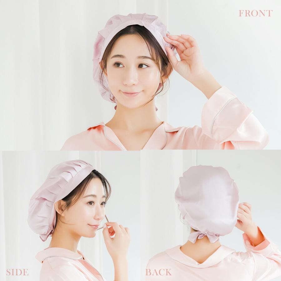 シルク ナイトキャップ ロング ロングヘア ショートヘア かわいい レディース 女性 シルクナイトキャップ シルク100% 保湿 ヘアケア ミディアム 紐 | BeHe | 15