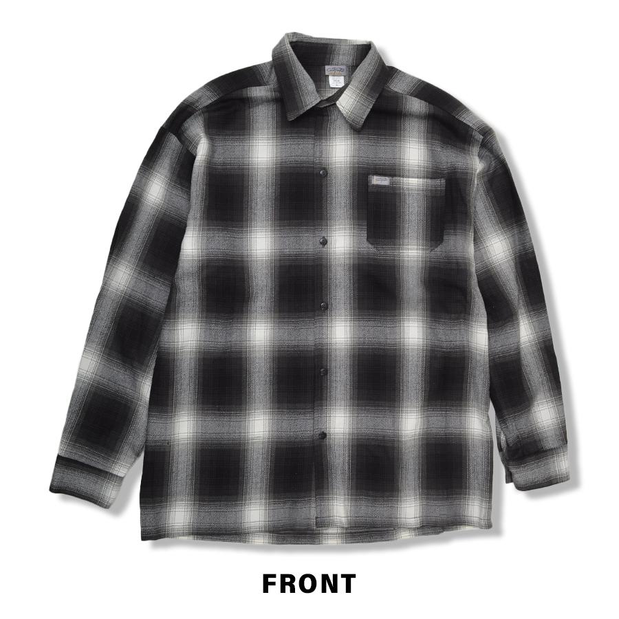 90s Caltop オンブレ チェック シャツ XXL ブラック×グレー Cal Top キャルトップ シャツ オンブレチェック 長袖シャツ