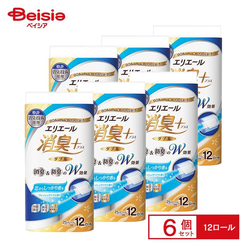 【ポイント10倍！5/1 13:00-5/31】大王製紙 エリエール 消臭＋トイレットフレッシュクリア 12ロール(ダブル)×6個 | エリエール（Yahoo!・ベイシア ヤフーショップ）